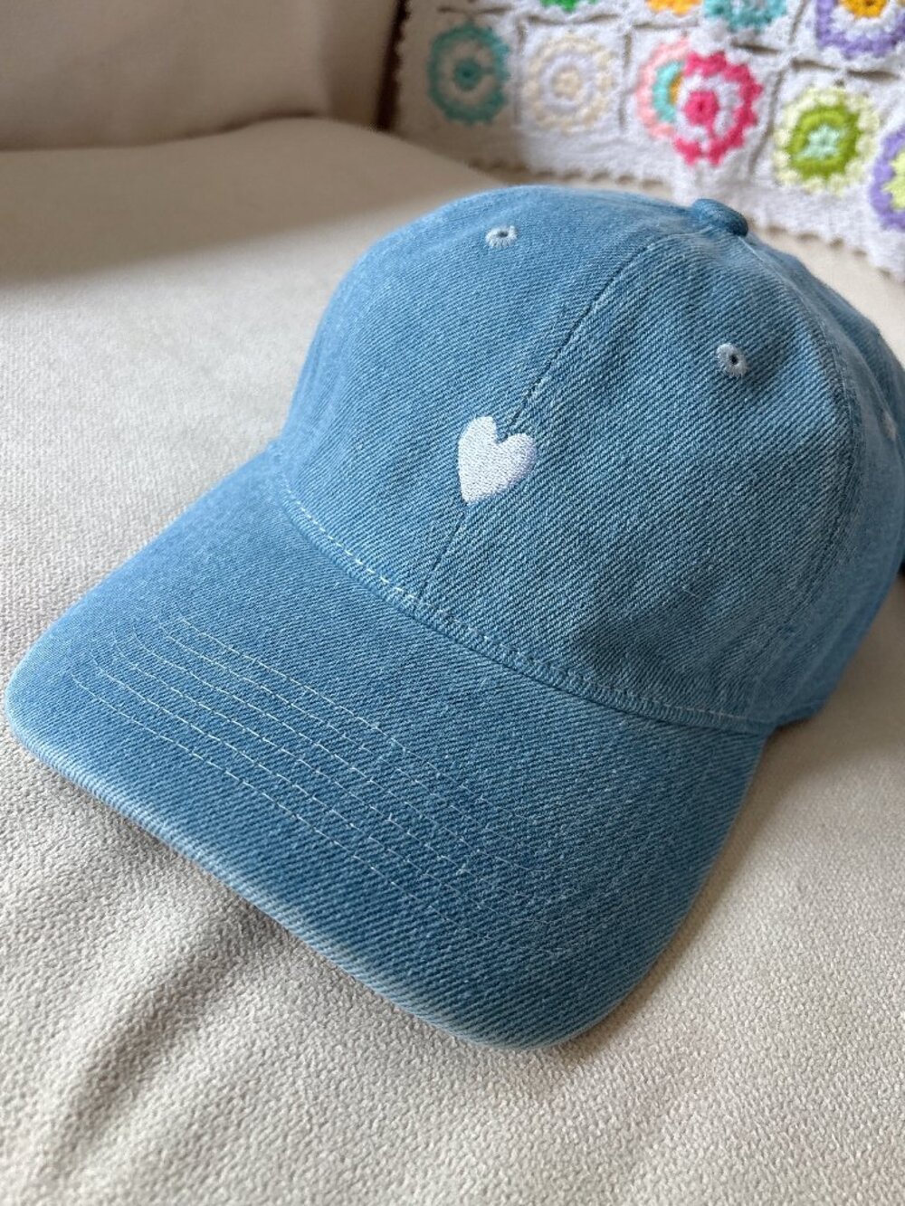 Denim Heart Embroidered Baseball Cap- New